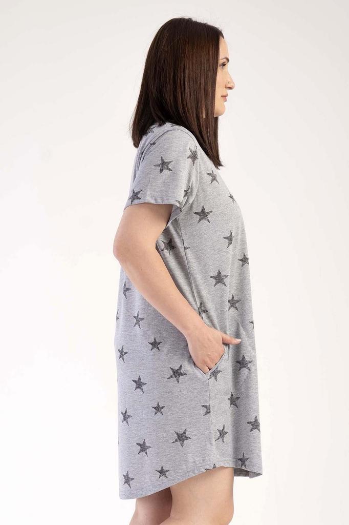 Modna damska koszula nocna w dużych rozmiarach Plus Size Szara melanżowa koszula nocna z krótkim rękawem