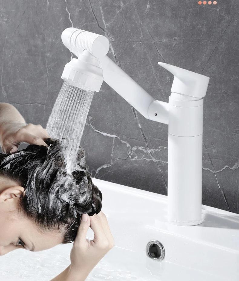 Multifunction Bathroom Faucet Gold Sink Faucet Hot Cold Water Mixer Crane Deck Mounted Universal Water Taps Black White