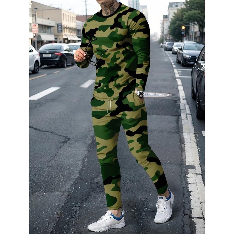 Men's Fashion Graffiti Novelty Pajamas Loungewear Set Autumn Men's Daily Casual Long-sleeved T-shirt Street Fashion Pants