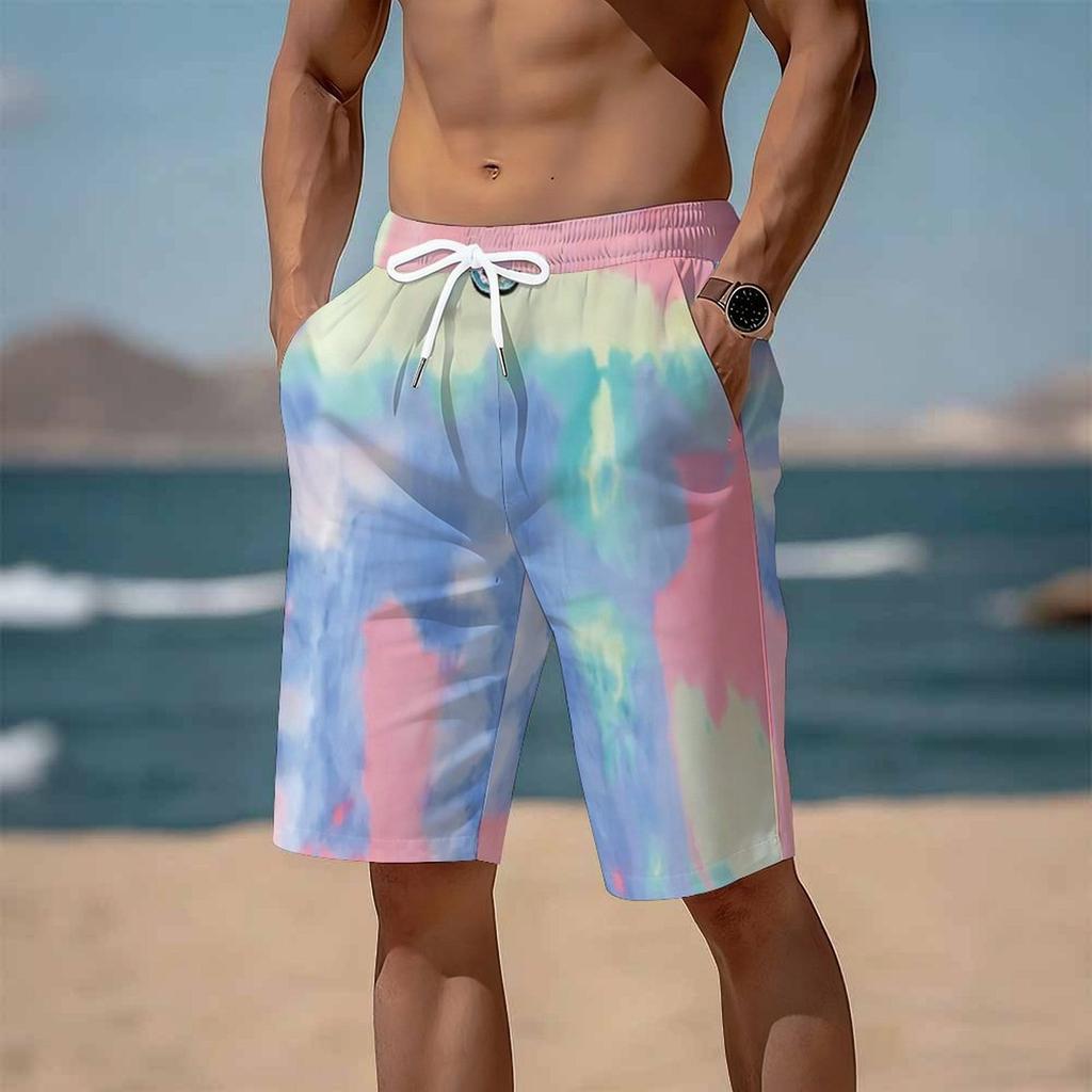 Men Drawstring Elastic Waist Shorts Brown Black Classic Full Leopard Animal Print Bottoms