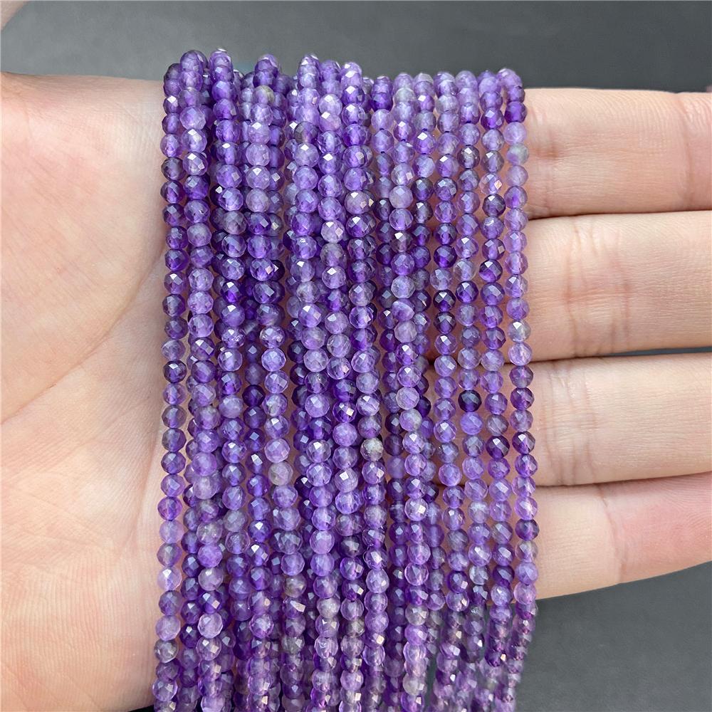 Faceted Natural Stone Pink Rose Quartzs Crystal Beads Round Amethysts Loose Beads for DIY Jewelry Making Necklace