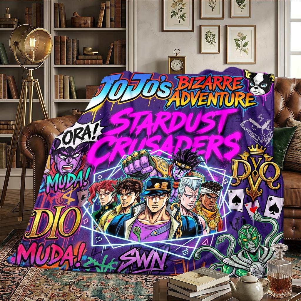 JoJo's Bizarre Adventure Warm Comfortable Flannel Blanket - Printed, For Bedrooms, Sofas, Beds, Chairs, Picnics, Travel -HE32
