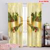 2pcs,2D Plane Printing Popular Curtains Christmas Bow Holly Berries Ornaments (2) Polyester Fabric (without Rod) Room Decor