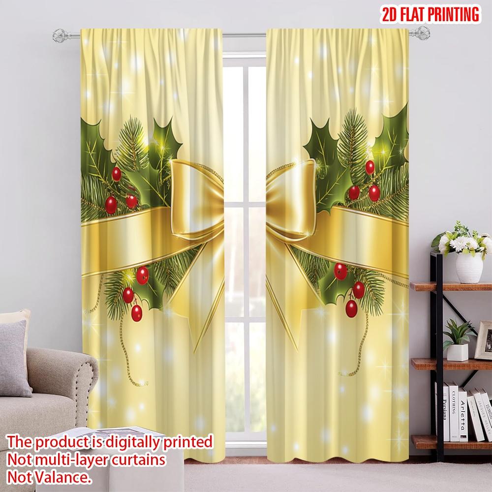 

2pcs,2D plane printing Popular Curtains Christmas Bow Holly Berries Ornaments (2) Polyester Fabric (without rod) Room Decor 52.50 × 116.00 cm 2 pcs