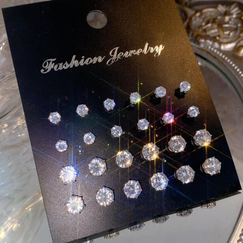 Maximum 36 Pairs Shiny Zircon Stud Earrings Set for Women Men Daily Versatile Chic copper Color Crystal Ear Zircon Accessories