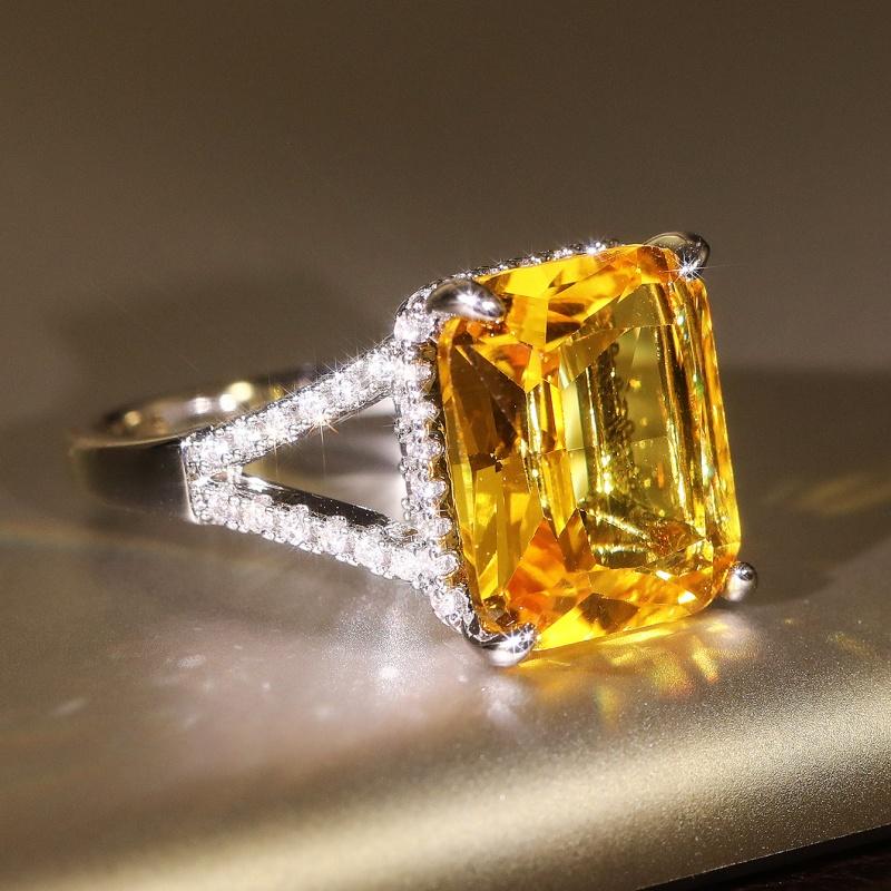 CAOSHI Strahlend Charmant Groß Gelb Kubikzirkonia Quadratische Ringe Modisch Kupferfarbe Braut Hochzeits Schmuck Zubehör 7 white