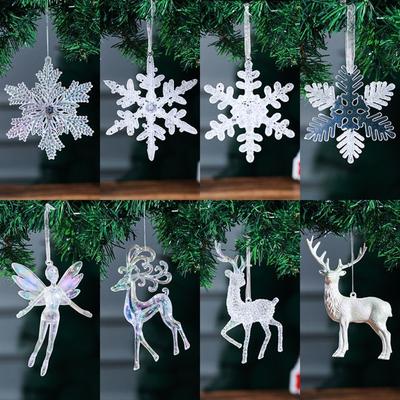 New Acrylic Christmas Crystal Pendants Crystal Snowflake Christmas Tree Ornaments DIY Transparent Crystal Hanging Xmas Tree
