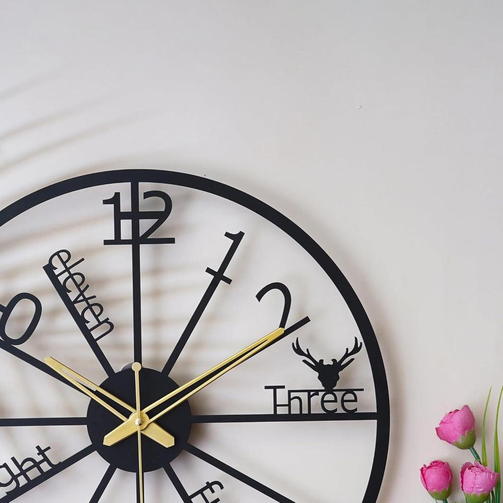 Metal Analog Wall Clock Decor Art Sculpture for Home Office Living Room Bedroom Restaurant (ONE Key Hanger Extra)(15 Inches/ 40 CM)