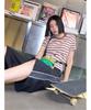 Saendeusaundeu (Women) Striped Short Sleeve T-Shirt Brown