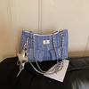 Retro Personalisierte Trendige Denim-Tasche, Kleine Duftige Rauten-Kette, Unterarmtasche, Premium Große Tragetasche, Ausländischer Stil.
