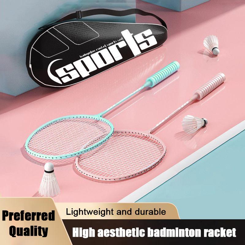 Double Badminton Racket Set For Adults With Durable High Elasticity Good Looks Foam Handle Feathers Professional Defensive