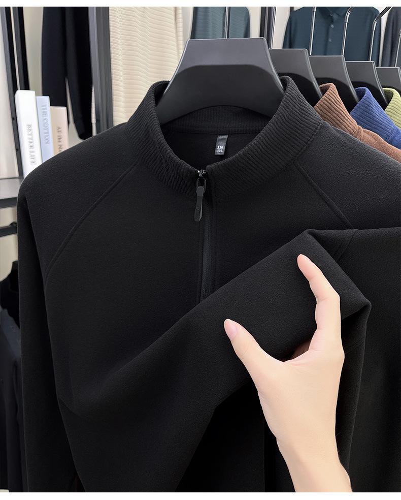 Men's Double-Sided German Fleece Hoodie with Half-High Collar, Zipper, Autumn/Winter Fashionable Outerwear.