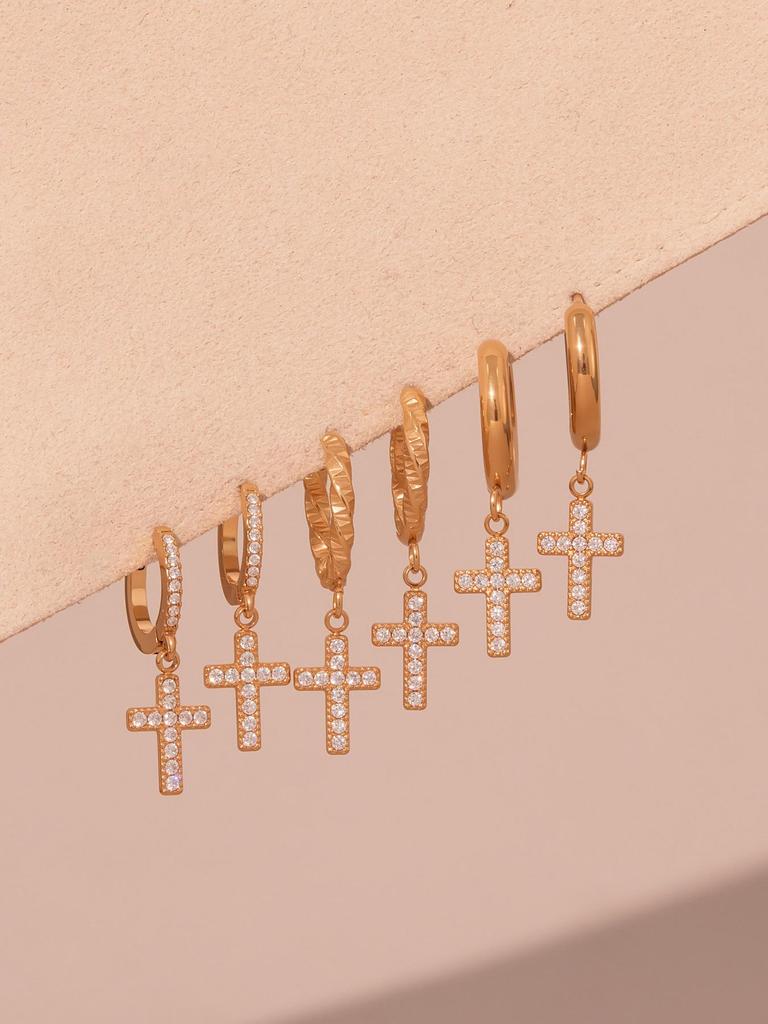 18k Gold-Plated Stainless Steel Zircon Cross Earrings – Minimalist Luxury Style