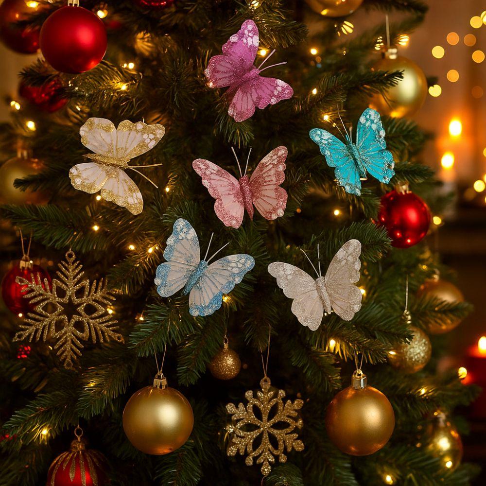 Glitter Christmas Butterflies Ornaments Artificial Sparkling Simulation Butterfly with Clip Colorful Christmas Tree Decorations