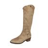 Zwei Trageweisen Faux-Wildleder Lange Reitstiefel Western Cowboy Stiefel V-Ausschnitt Damen Schuhe PU-Leder Baumwollfutter Mid-Calf Stiefel
