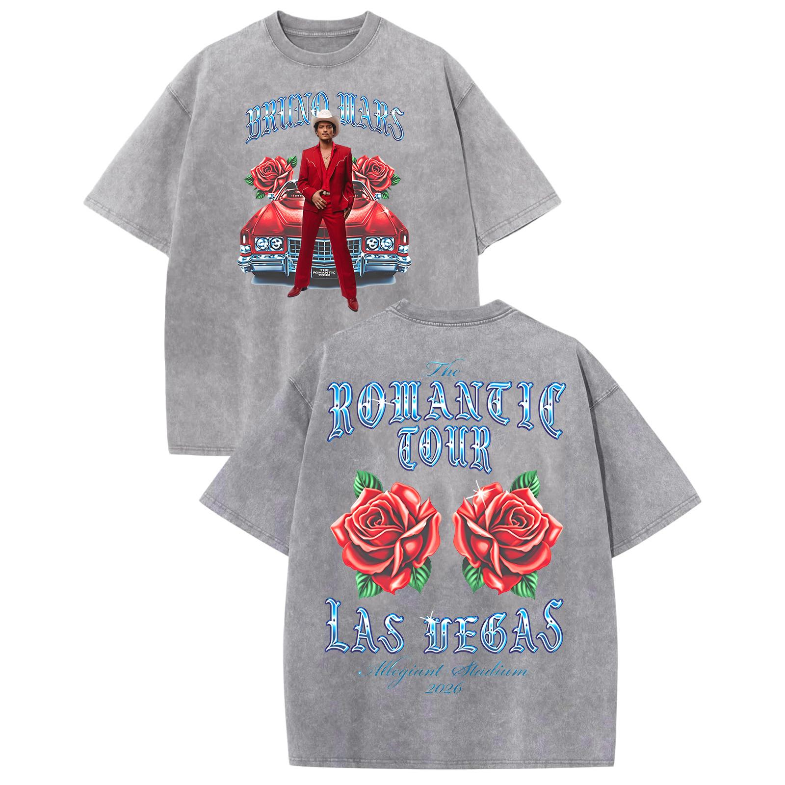 Bruno Mars The Romantic Tour Tshirt Vintage Washed Summer ONeck Short Sleeve T Shirt S