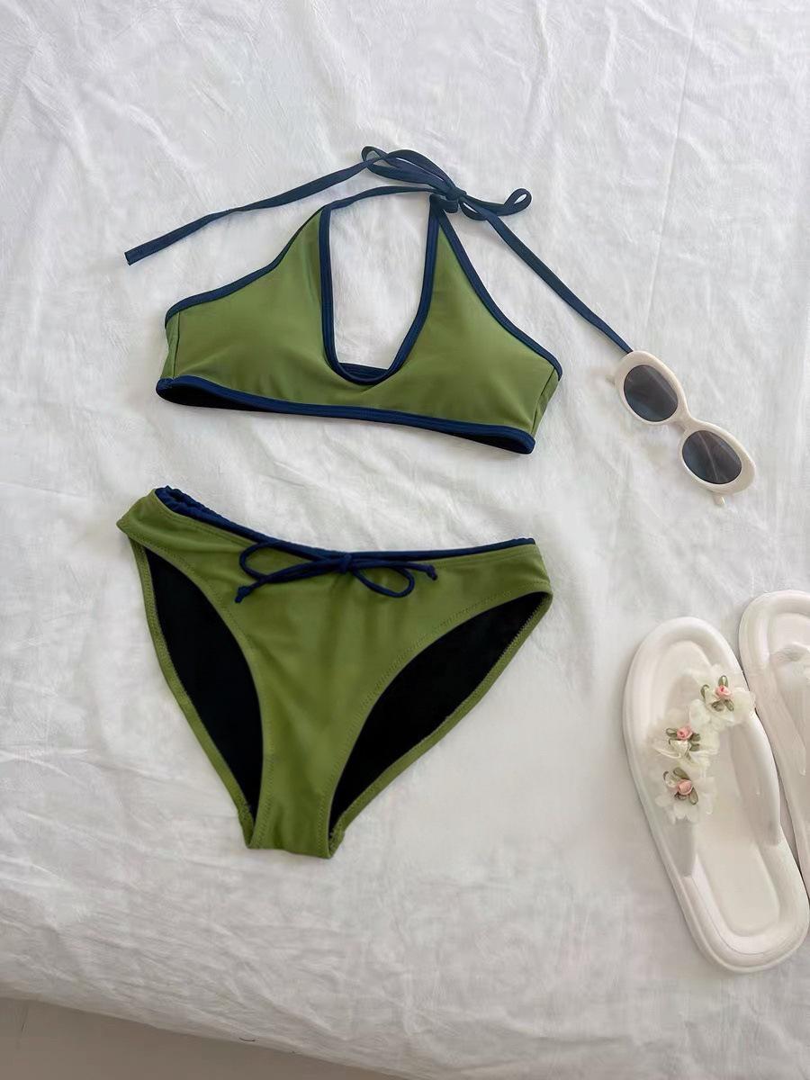 

Sexy pure lust hottie neck low waist bikini hot spring beach vacation swimsuit M зелёный