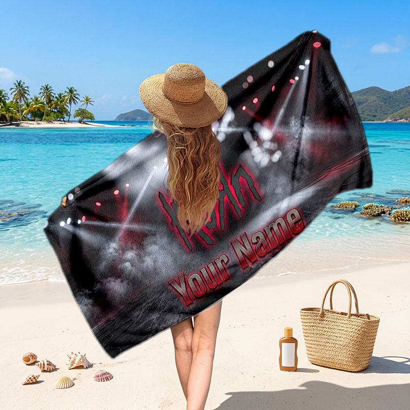 Korn Customized Name Text Beach Towel, Soft Absorbent Towel Beach Pool Travel Personal Gift