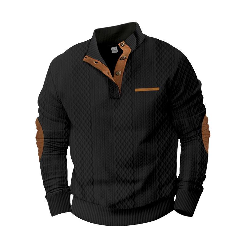 Men's Plaid Jacquard Stand-up Collar Long-sleeve Outdoor Jacket for Autumn and Winter