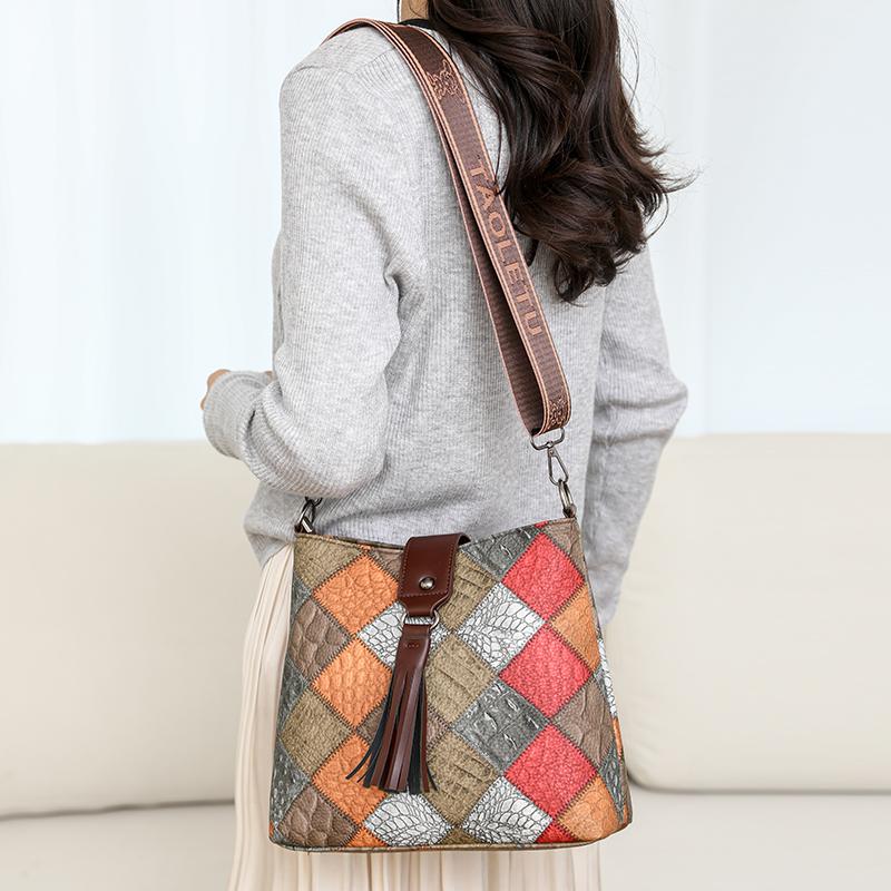 Women's Contrast Color Crossbody Bag Large Capacity Bucket Bag Mother Bag