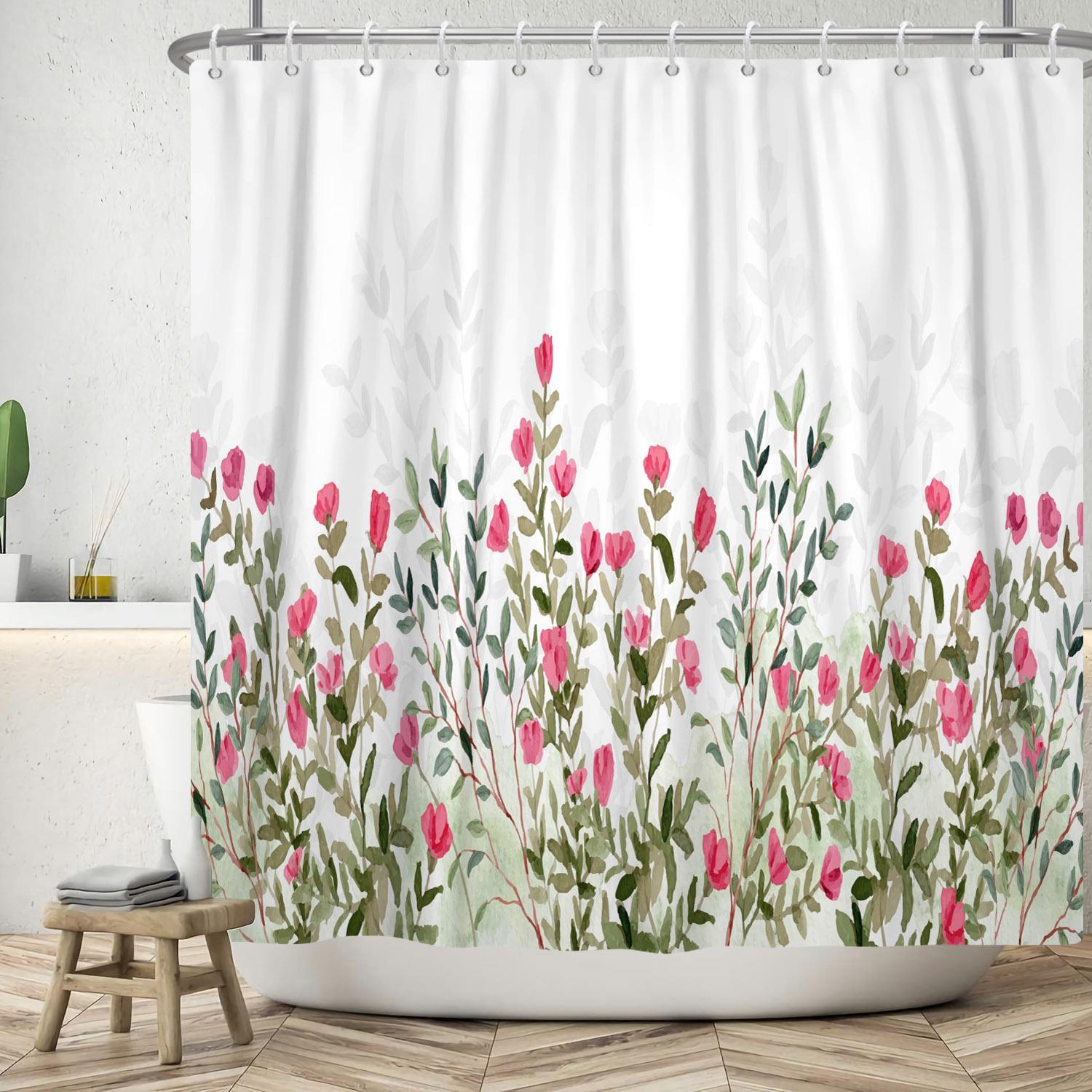 

Flower Leaf Shower Curtain Watercolor Plants And Floral Prints Bathroom Decoration Art Home Waterproof Fabric With Hooks W60H190(CM)-1 Pcs
