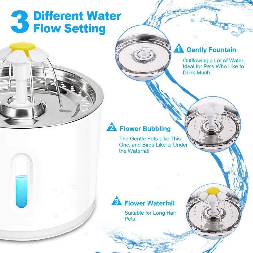 Katzenbrunnen Edelstahl, Haustier Trinkbrunnen für Katzen Indoor, 2,4L/81oz Automatischer Wasserspender