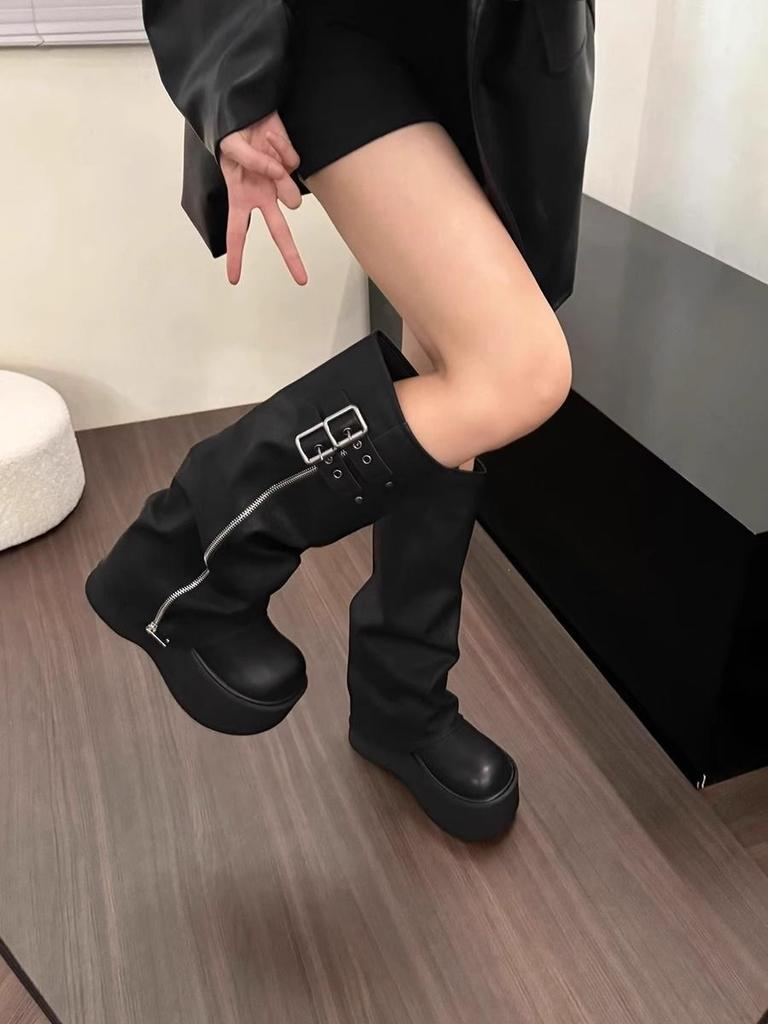 European long boots women's thin knight boots 2025 new spring and autumn versatile small thick-soled heightening long boots