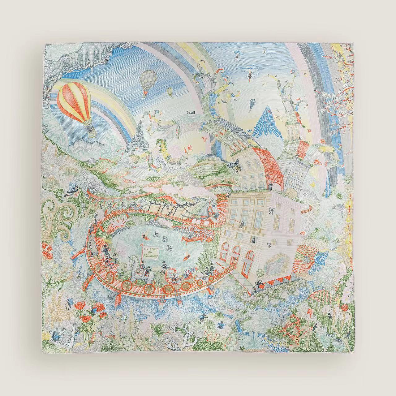 

Шелковый шарф Hermes Dream High 2024: 90см Большой квадрат для дам 90x90cm светло-синий