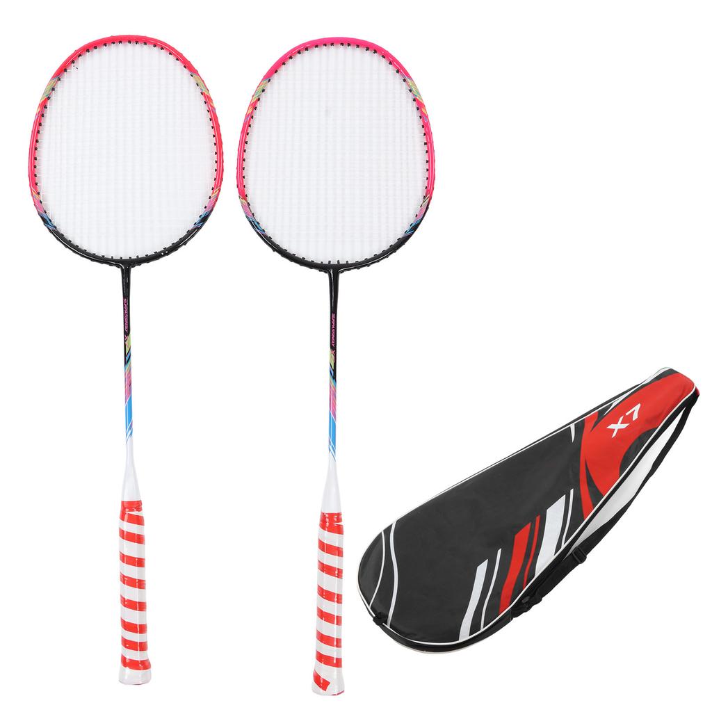 2 Stück Badmintonschläger Rosa Legierungsrahmen Großer Sweetspot Einteiliges Design Doppel-Badmintonschläger mit Aufbewahrungstasche