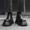 Men's Black thick soled boots Trendy minimalist style Work and office Autumn and Winter Outdoor Young leather shoes New Hot