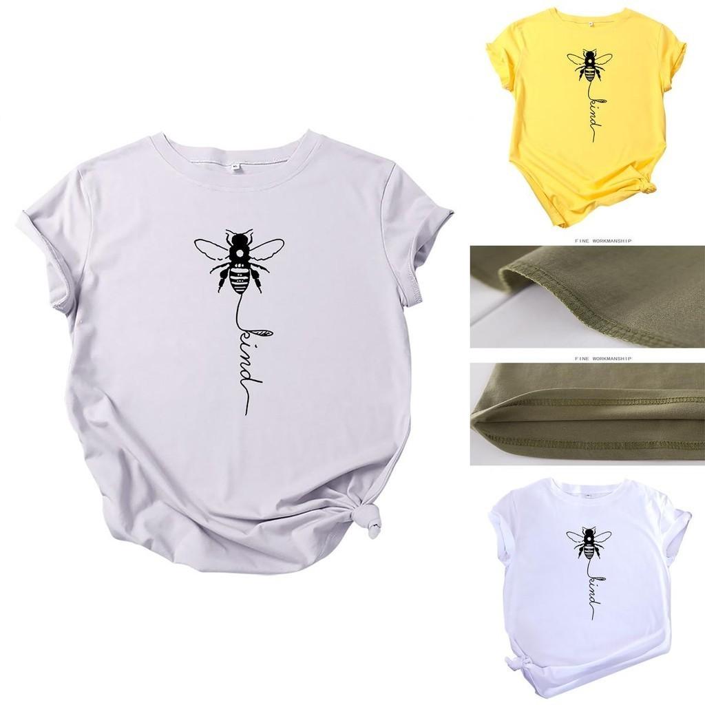 Women's Bee Printed Crew Neck T-shirts Featuring Soft Cotton Fabric For Comfort