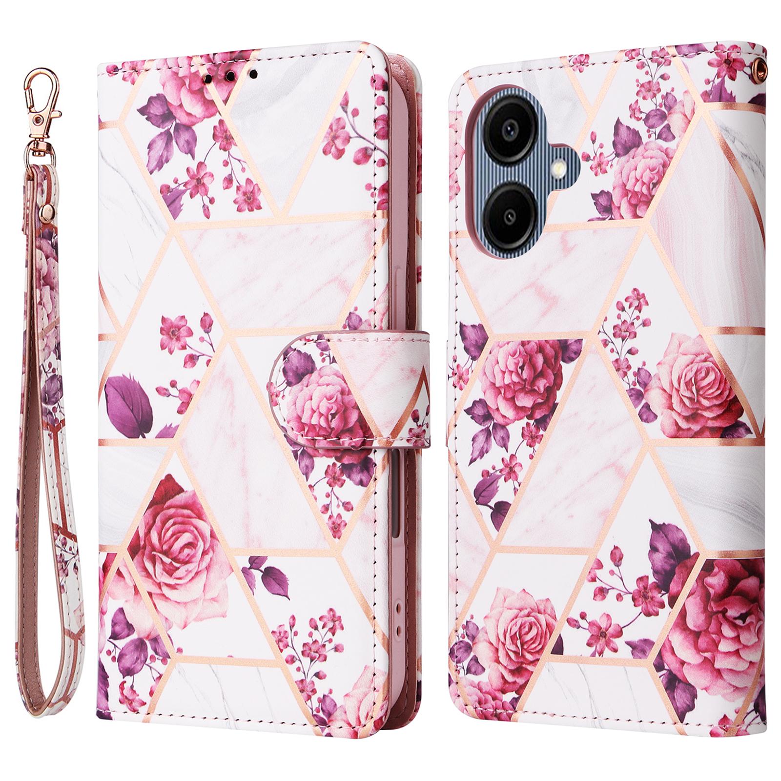 

For Samsung Galaxy A06 4G Case Lacquered Marble Pattern Leather Phone Cover D