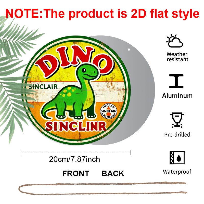 

2D Flat 1pc, Vintage Sinclair Dino Gasoline Metal Sign, 8x8 in, Decorative Aluminum Round Wall Plaque for Home, Garden, Garage, Bar, Cafe 1pc