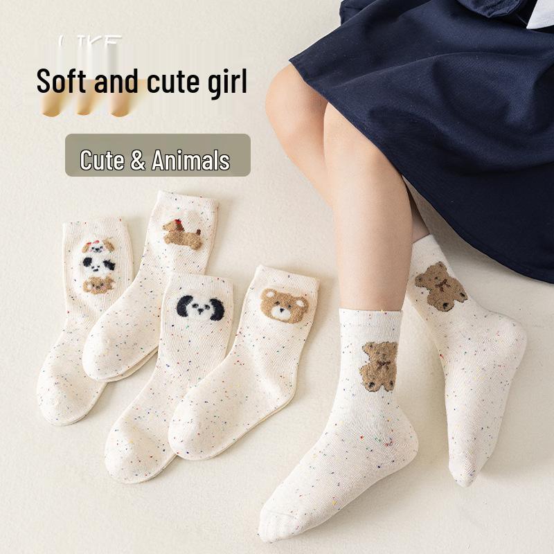 

Девичьи осенне-зимние хлопковые носки до середины икры - в горошек, с сердечком и бантом 1-3 recommended foot length 11-14CM