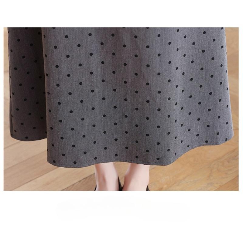Summer Gray Dress for Women High Waist Breathable Pear Shaped Waist Design Polka Dot Dress Fashion