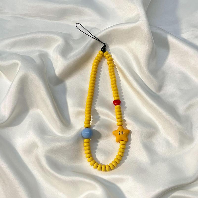 Ins Dopamine Star Black Yellow Beaded Phone Charm Strap Pendant For Iphone Camera Accessrioes Chain Lanyard Girls Hanging Rope