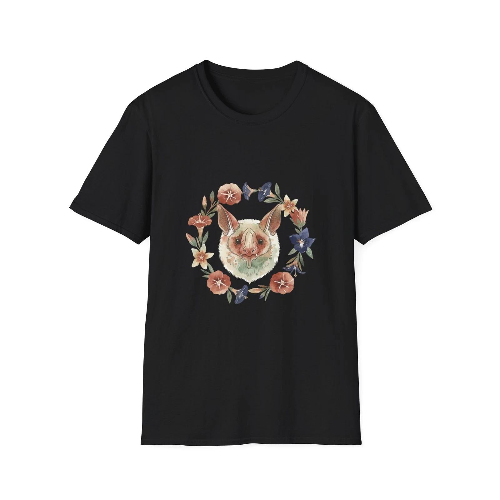 Bat Floral Watercolor Dark Goth Witchy Black Tee Aesthetic T-Shirt S