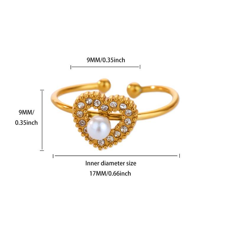 Light luxury zircon pearl heart-shaped ring women's opening adjustable temperament high-end k gold exquisite ring new