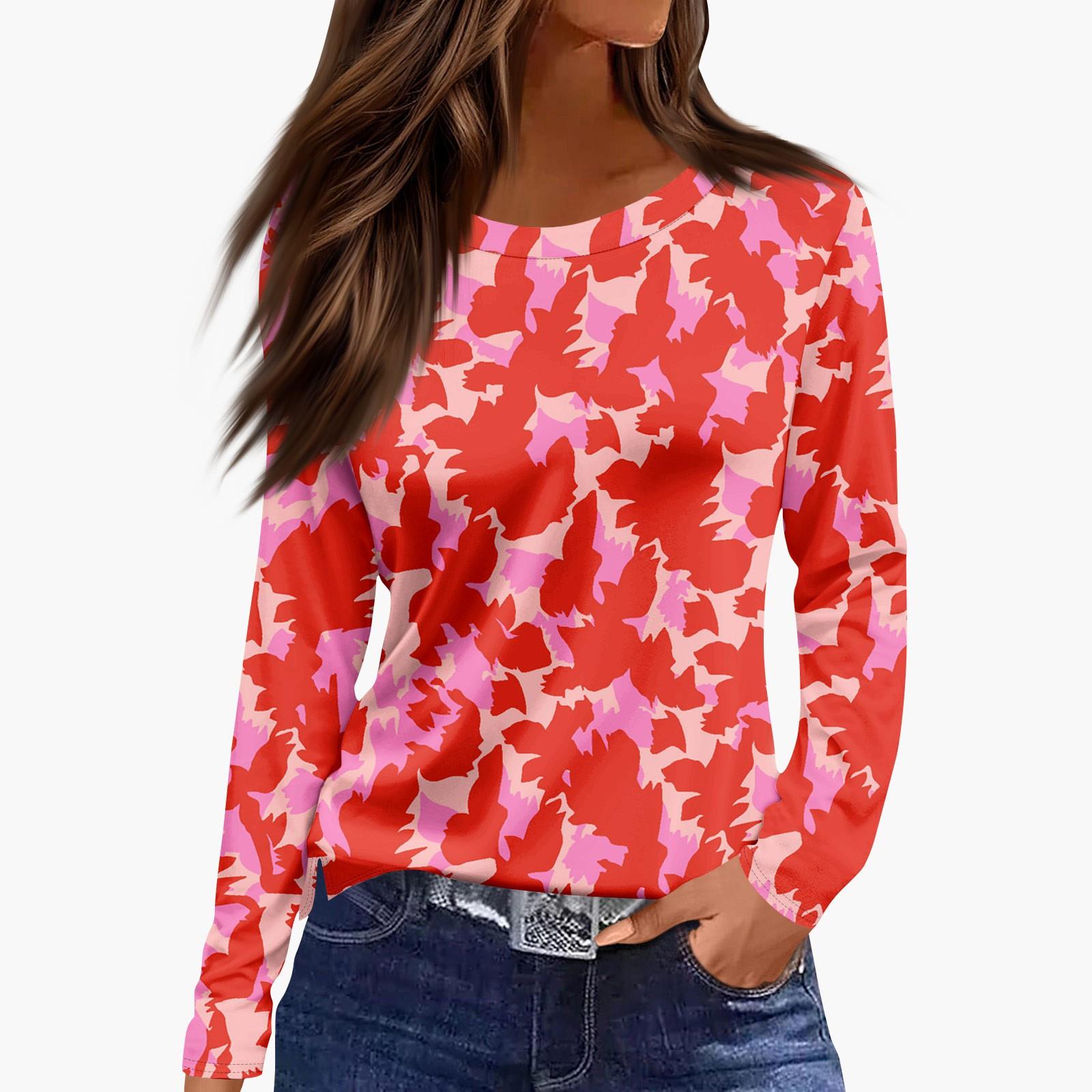 

Ladies Fashionable Casual Long Sleeved Popular Retro Floral Print Pullover Top XL кавун червоний колір