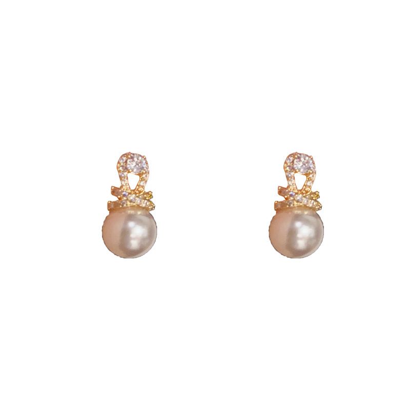 

Ktlt/Japanese and Korean Fashion Small Quality Zircon Knotted Small Ear Studs Sterling Silver Needle Easiest for Match Pearl Earrings Gold-S925 Silver Needle