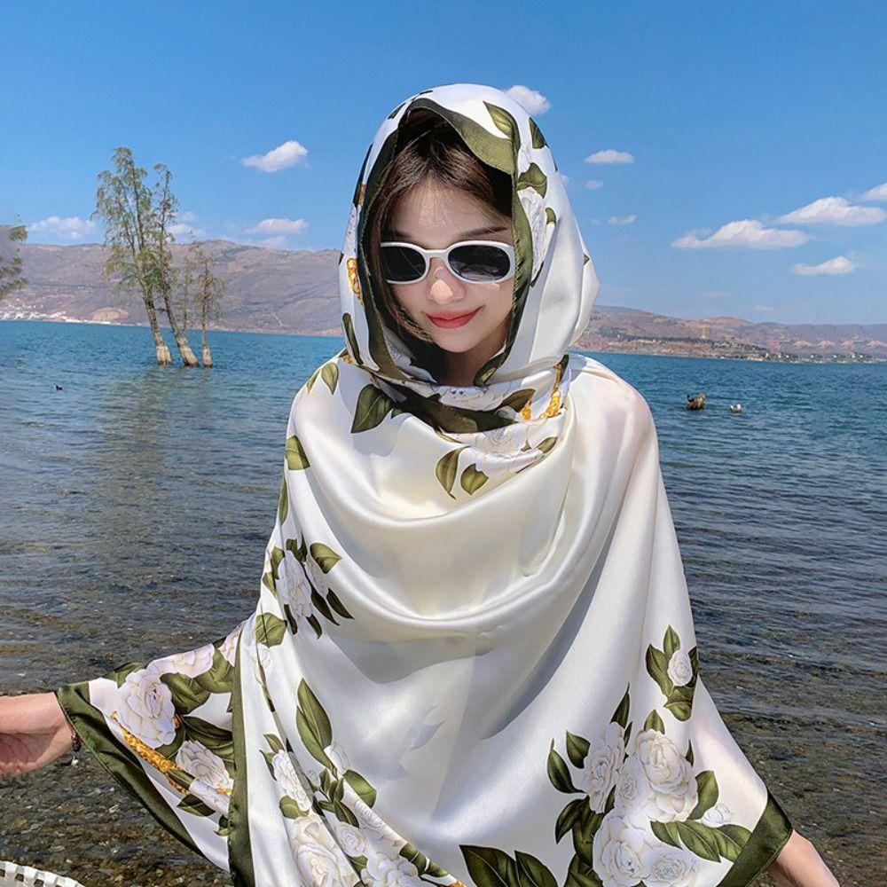 Print Luxury Silk Scarf Thin Flower Headscarf Sweet Women Hijab Shawls Headkerchief
