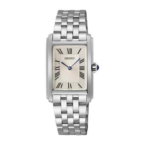 SEIKO náramkové hodinky dámské obdélníkový ciferník quartz SWR083 stříbrné zahraniční model