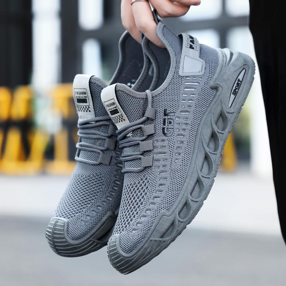 Men s Summer Fly Knit Mesh Breathable Casual Loafers - Trendy Hollow Design 42 серый