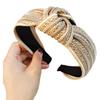 Natural Straw Woven Hairband Wide Design Knot Embellishment Comfortable Slip Headpiece For Daily Styling