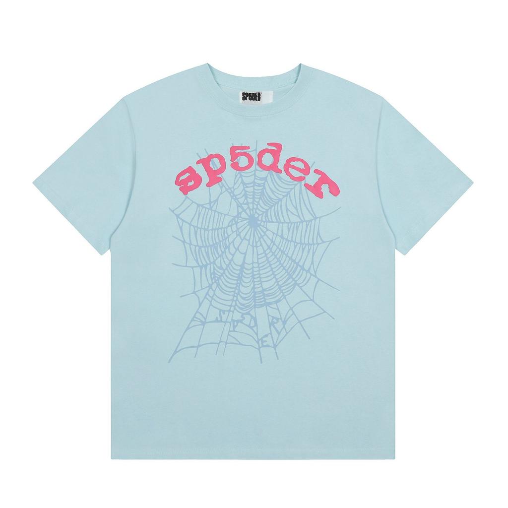Foreign Trade Meichao Sp5der555555 Spider Web Printing Summer Loose Trend Men's and Women's Couples Short Sleeve T-Shirt Summer