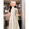 French New High-end Neck Dress Women's Summer Design Sleeveless Pleated Waist Thin Temperament Long Dress
