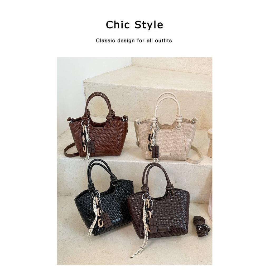 Xeie Thuk Handbag Women PU Leather Woven Texture Crossbody Daily Commute
