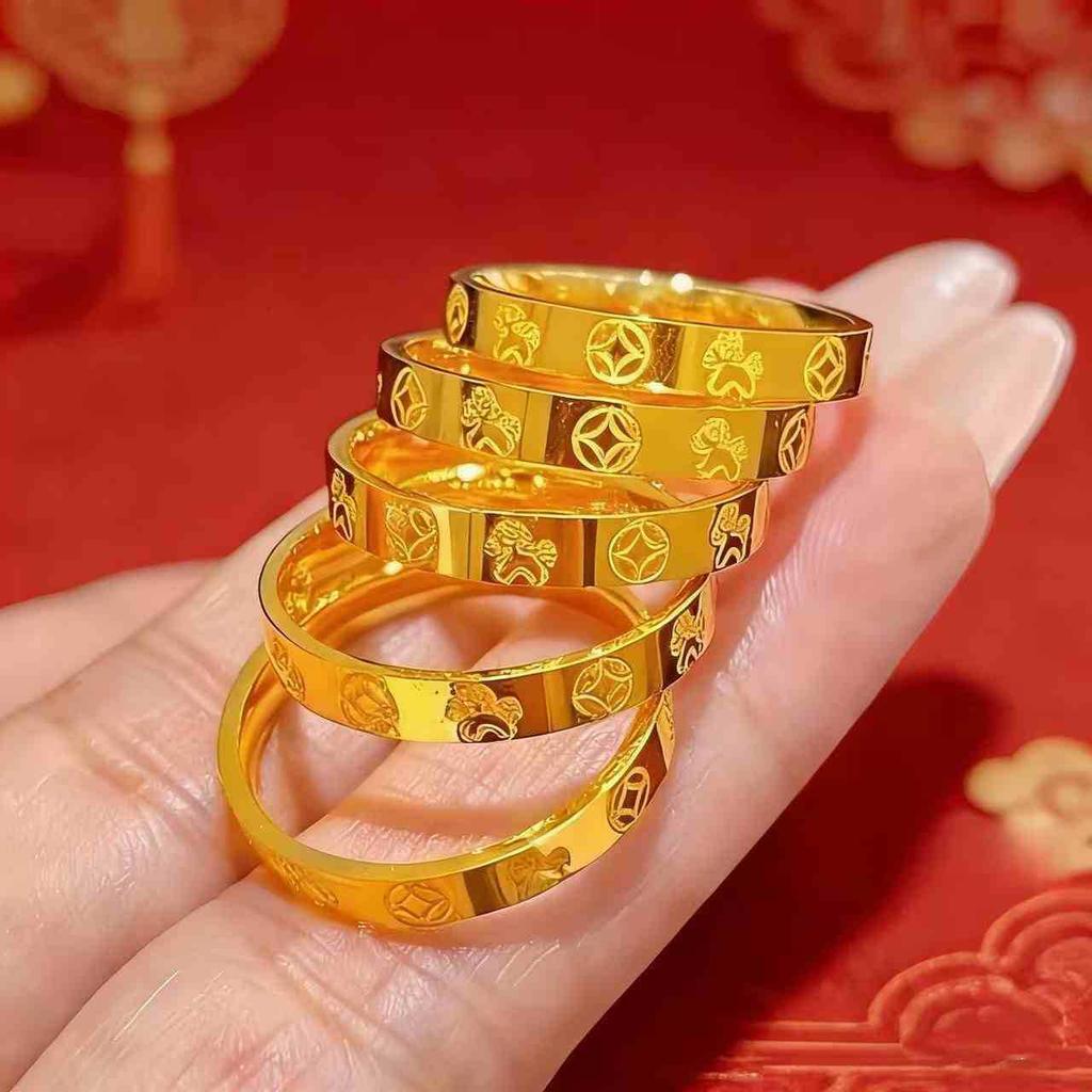 4mm Get Rich Soon Flower Closed Ring Women 24K Gold AU999 - Premium Gold Texture, Low-key Luxury Charm