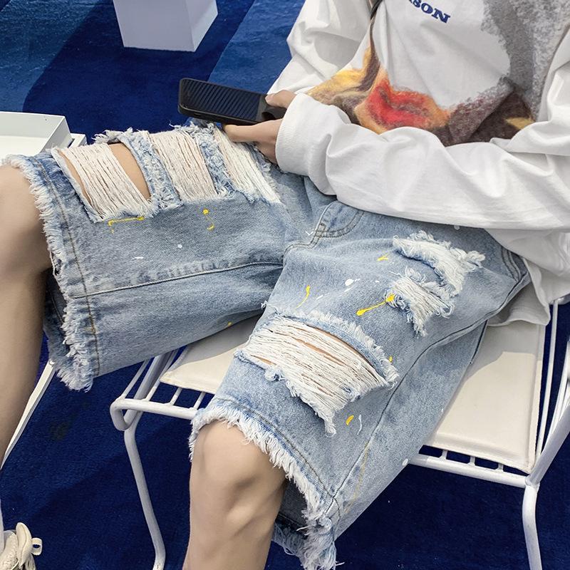 Men's Trendy Ripped Denim Shorts - Summer Casual High-End Five-Point Pants