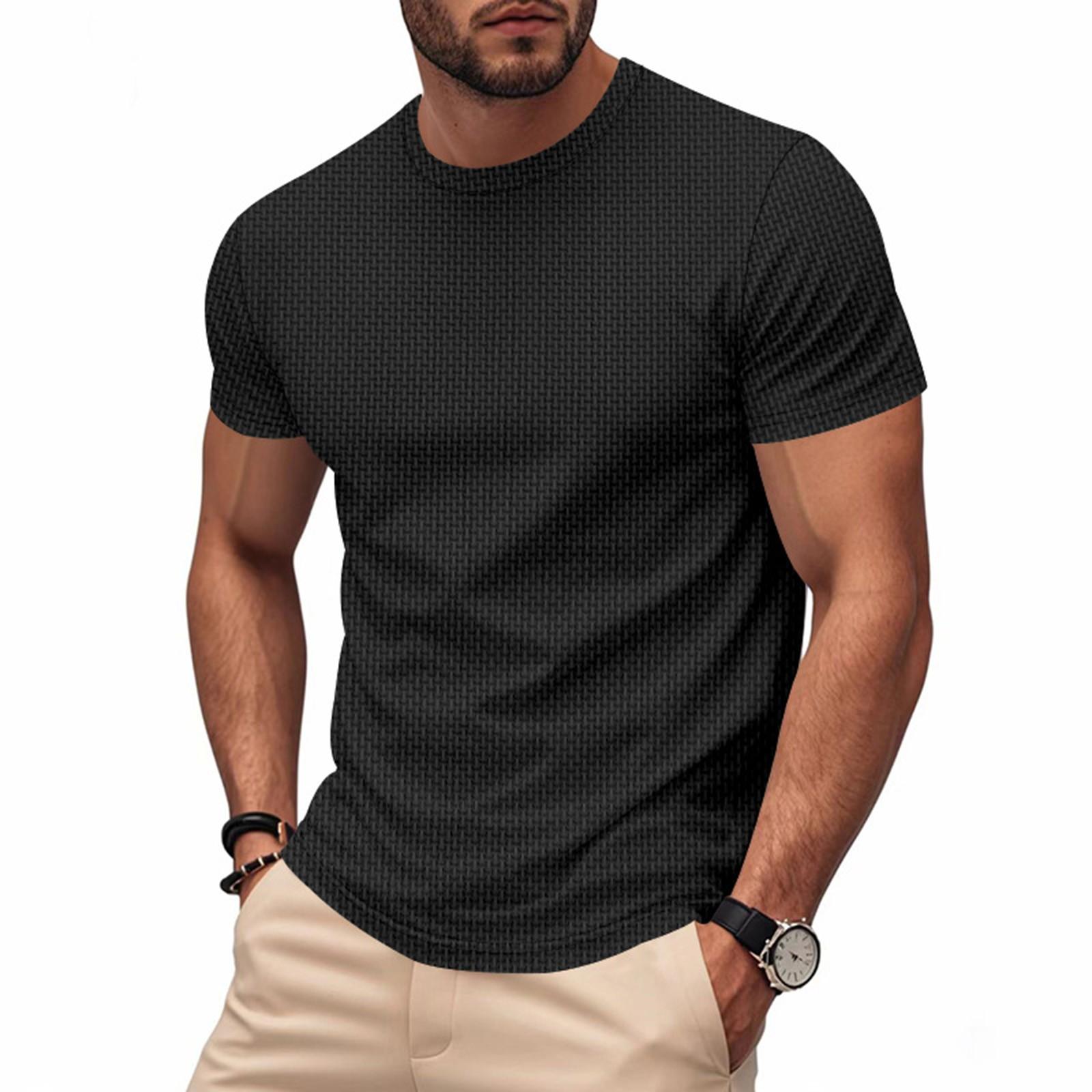 Men s Summer Color Round Neck Short Sleeve Top Men s Casual Fashion Shirt M чёрный